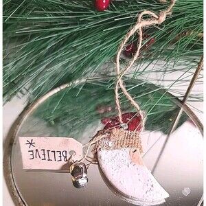 NEW Handmade Handpainted Saltdough 1/2 Moon Primitive Santa Christmas Ornament